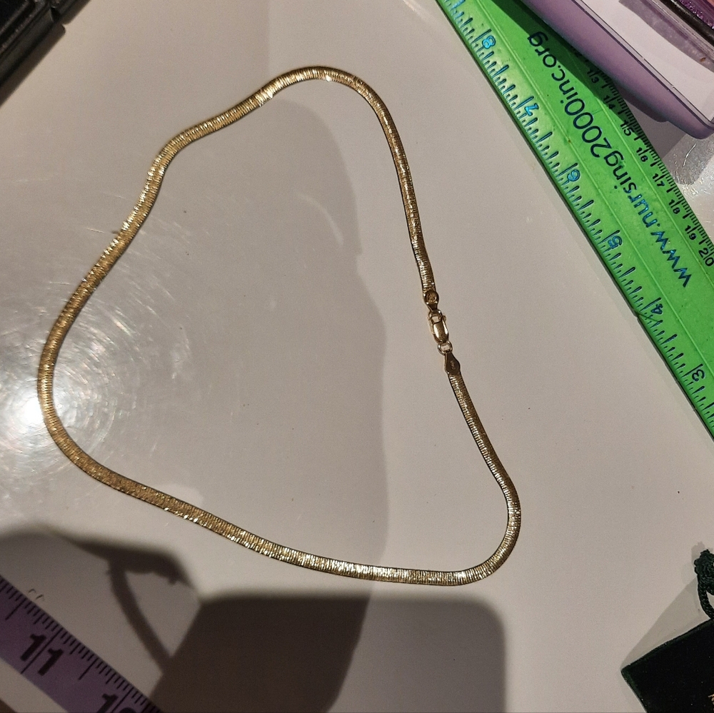 GENUINE 14K YELLOW GOLD OVER STERLING SILVER REVERSIBLE HERRINGBONE 18" Necklace